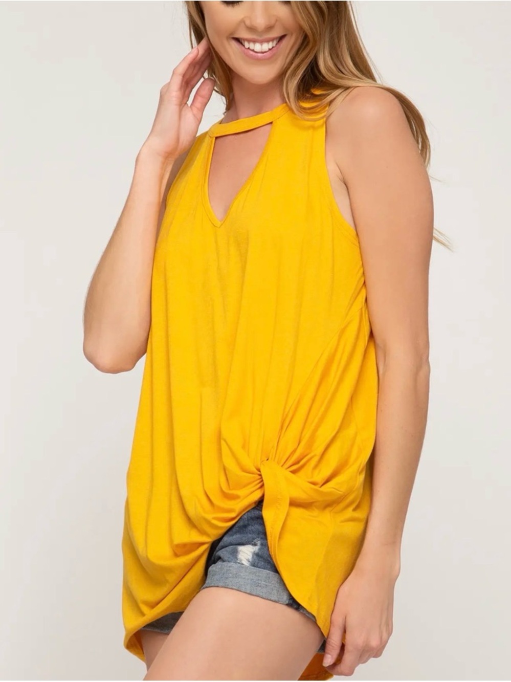 She + Sky Mustard Twist-Front Keyhole Tank (0411)